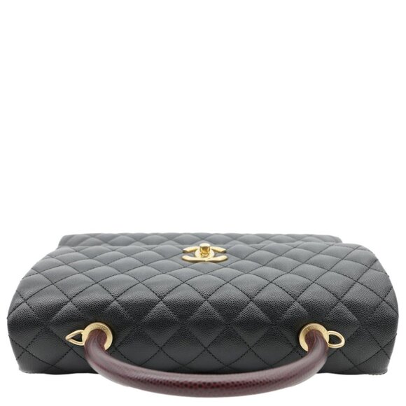 Chanel  Coco Large Quilted Caviar Lizard Handle Shoulder Bag Black - Picture 5 of 13